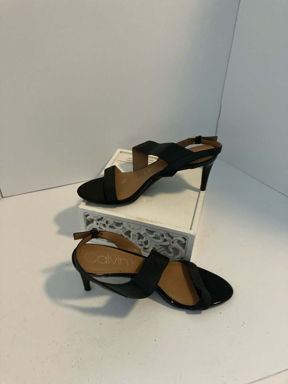 Calvin Klein Black Lancy Nappa Leather Strappy Heeled Sandals
